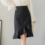 Office Lady Elegant Mermaid Spring Korean Style All-match High Waist Knee-length Women Skirt