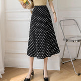 Women Casual Long Spring Korean Style All-match Polka Dots High Waist Ladies Elegant A-line Skirt