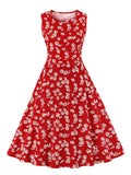 O-Neck Sleeveless Summer Floral Vintage Swing Women 50s Robe A Line Casual Midi Dress