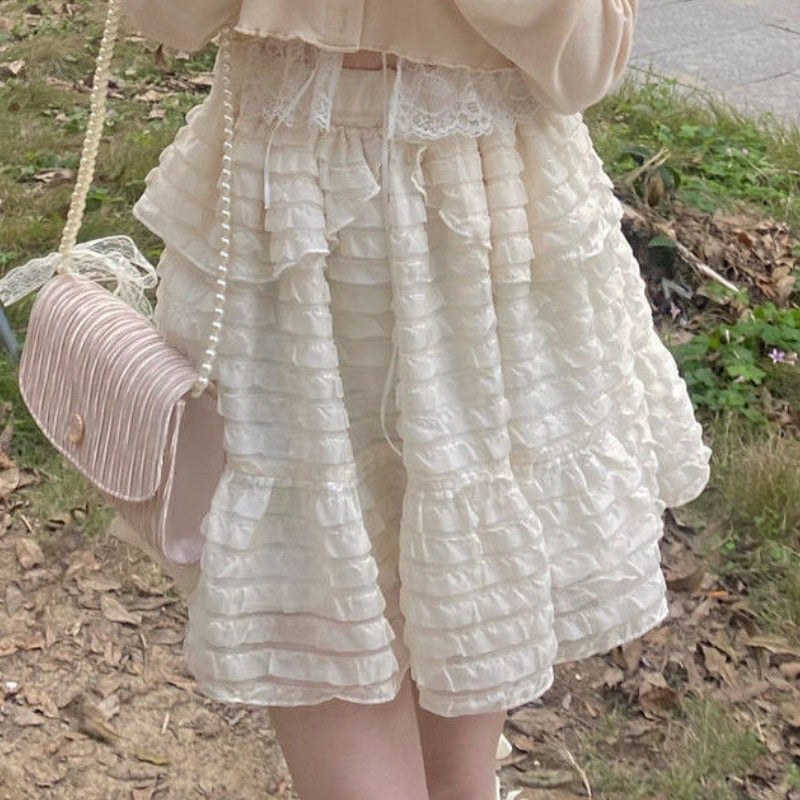 Summer Lace Sweet Women Korean Bow Kawaii Top Skirt Ball Gown cute Party Mini Skirt
