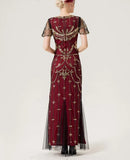 Luxury Sequin and Beaded Night Elegant Long Dresses for 1920s Party Women O-Neck Vintage Style Mesh Overlay Dress