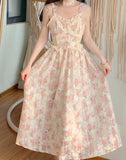 Elegant Floral Fairy Strap Sexy Party Midi Casual Design Chic Printing High Waist Dress