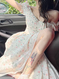 Summer Chiffon Floral Elegant Casual Hollow Out Bow Sweet Party Midi Slim Fit Holiday Dress