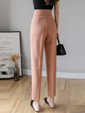 High Waist Pencil Pants Women Korean Style Solid Color All-match Ladies Elegant Ankle-length Pants