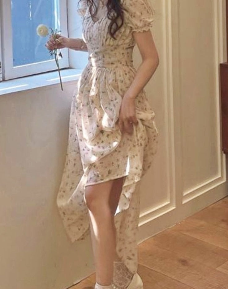 Summer Chiffon Floral Elegant Casual Hollow Out Bow Sweet Party Midi Slim Fit Holiday Dress