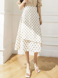 Ladies Elegant A-line Fashion Korean Style Polka Dots Print All-match High Waist Women Long Skirt