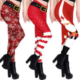 Christmas Women's Leggings Snowflake Santa Striped Print Autumn Winter High Waist Elastic Sexy Skinny Legging