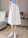 Women Summer Casual Skirts Korean Style Solid Color All-match High Waist Ladies Elegant A-line Skirt