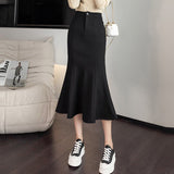 Women High Waist Mermaid Spring Korean Style All-match Black Slim Ladies Elegant Long Skirt