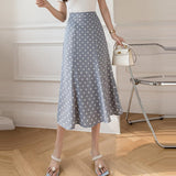 Women Casual Long Spring Korean Style All-match Polka Dots High Waist Ladies Elegant A-line Skirt