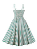 Summer Vintage Beach Dress Vacation Outfits for Women Spaghetti Strap Bow Front Polka Dot Fit and Flare Dresses