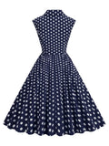 Turn Down Collar Button Up Sleeveless Summer Shirt Dress for Women Cotton Polka Dot Vintage Pinup Pleated Long Dresses