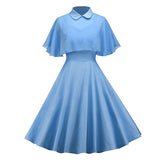 Chiffon Cape Vintage Gothic Flare Dress Women 50s 60s 2pcs Turn Down Collar Elegant Party Wear Summer A Line Midi Swing Dresses