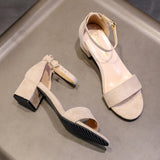 Summer Women Square Heels Sandals Black Ankle Strap Pumps Shoes Solid Color Open Toe Sandalias Mujer