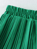 Elastic High Waist Solid Casual Pleated Skirt Elegant Ruffle Tiered Midi Skirt