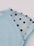 Light Blue and White Polka Dot Sleeveless Pinup Swing Vintage Style Women Summer O-Neck Elegant Party Dresses