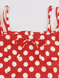 Spaghetti Strap Bow Front Polka Dot Vintage Fit and Flare Dresses 95% Cotton Women Summer Sexy Dress with 3XL 4XL