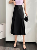 High Waist Elegant A-line Skirts Women Korean Style Solid Color All-match Office Lady Long Skirt