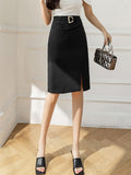 High Waist Women Fashion Korean Style All-match Knee Length Slim Office Lady Elegant Pencil Skirt