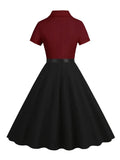 Yellow and Black Two Tone 50s Rockabilly Cotton Long Dress Women Notched Collar Button Up Belted Formal Dresses