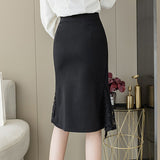 Ladies Elegant Mermaid Spring Office Style Patchwork Lace All-match Women High Waist Knee-length Skirts