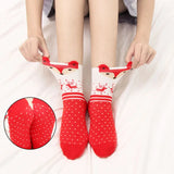 4Pairs/Set Christmas Women Girl Cute Soft Cotton Elk Striped Middle Tube Socks Lovely Cartoon Animals Warm Xmas Gifts