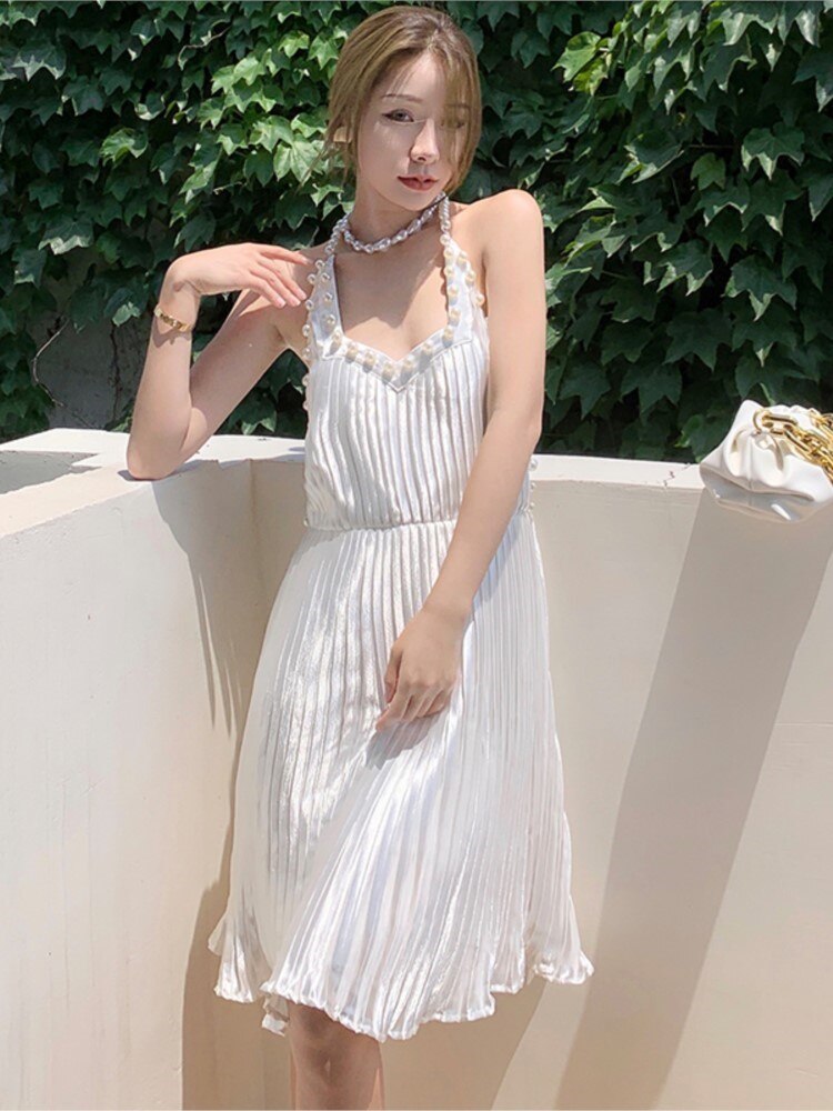 Summer Women Elegant Sexy Halter Lady One Piece Holiday Backless Prom Mini Dress