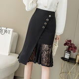 Ladies Elegant Mermaid Spring Office Style Patchwork Lace All-match Women High Waist Knee-length Skirts