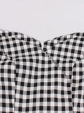 Vintage Plaid Off the Shoulder Elegant Midi Women Dress Office Lady Gingham Print Sexy V Neck Party Cotton Dresses