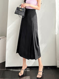 High Waist Elegant A-line Skirts Women Korean Style Solid Color All-match Office Lady Long Skirt