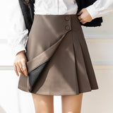 Women Pleated Spring Korean Style All-match High Waist Ladies Elegant A-line Mini Skirt