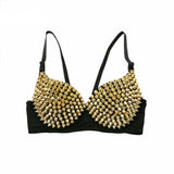 Sexy Nightclub Rivet Hot Women Crop Tops Cropped Built in Bra Party Spaghetti Strap Corset With Cups Push Up Bustier Camis