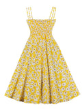 Bow Front Cute Daisy Floral Print Women Spaghetti Strap Summer Vacation Beach Casual Vintage Swing Dress