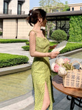 Summer Women Sexy Spaghetti Strap Green Dress Elegant Sleeveless Holiday A-Line Vestdios