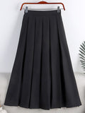 Office Lady Elegant Pleated Skirt Elastic High Waist Solid Casual A Line Midi Skirt