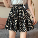 Women Summer Casual Korean Style Floral Print Elastic High Waist Ladies A-line Mini Short Skirt