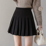 High Waist Mini Skirt Women Spring Korean Style Solid Color All-match Woolen Ladies A-line Short Skirts