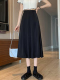 Ladies Elegant A-line Summer Fashion Korean Style Solid Color High Waist Women Pleated Long Skirt