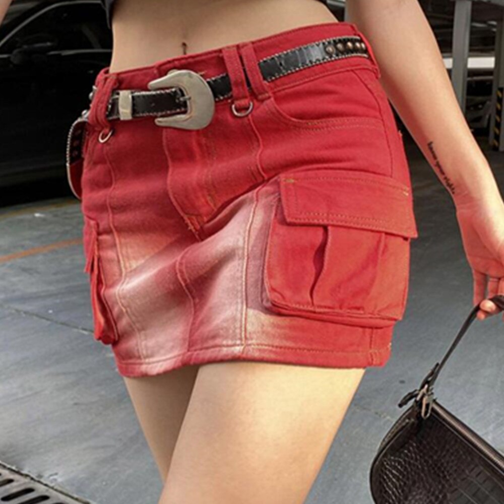Cargo Women Harajuku Vintage Y2k 90s Casual Hight Waist Sexy Clubwear Denim Short Skirt
