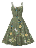 Vintage Floral Spaghetti Strap Bow Front Summer Women Holiday Beach Outfits Elegant Party Dress