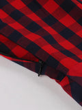 Red Plaid 100% Cotton Summer Rockabilly Vintage Dress Spaghetti Strap Button Front Shirred Back Party Dresses Women