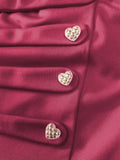 Square Neck Buttons Front High Low Hem Burgundy Dress Elegant Evening Party Women Vintage Style Dresses