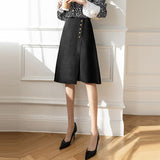 Ladies Elegant A-line Spring Office Style All-match High Waist Women Knee-length Casual Skirt