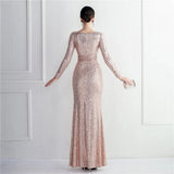 Sexy Slit Party Maxi Dress Silver Sequin Evening Dress Women Long Sleeve Prom Dress