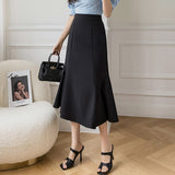 Ladies Elegant A-line Skirts Spring Korean Style Solid Color High Waist Women Casual Long Skirt