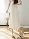 Women Casual Pleated Skirts Korean Style Big Swing All-match High Waist Ladies Elegant A-line Long Skirt