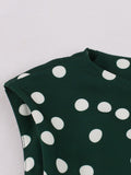 Vintage Polka Dot High Waist Slim Midi Dresses Women Sleeveless O-Neck Pockets Summer Casual Elegant Dress