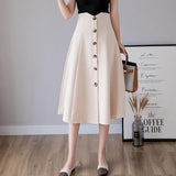 Ladies Elegant A-line Long Spring Office Style Single-breasted All-match Women High Waist Casual Skirt