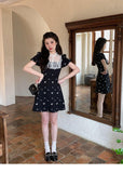 Summer Lace Floral Fairy Patchwork Puff Sleeve Retro Mini Korean Slim Fit Cute Party Dress
