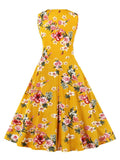 O-Neck Sleeveless Summer Floral Vintage Swing Women 50s Robe A Line Casual Midi Dress